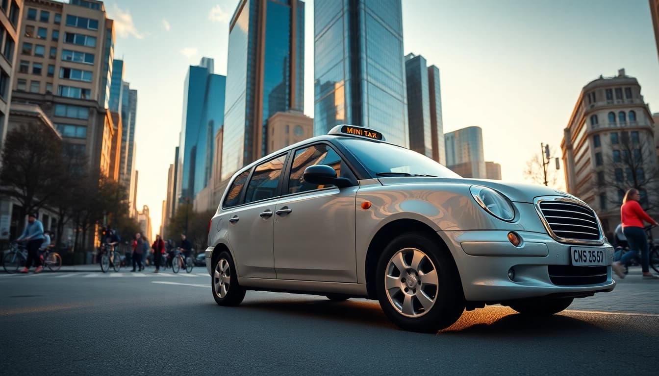 Minicabs parked in a bustling city setting showcasing sleek design and urban lifestyle.