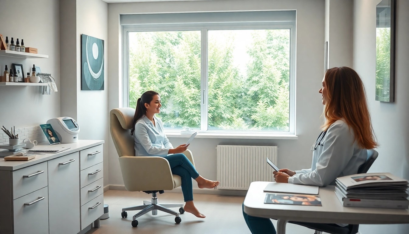 カミノクリニック 口コミ: A professional consultation scene showcasing a hair clinic's welcoming environment.