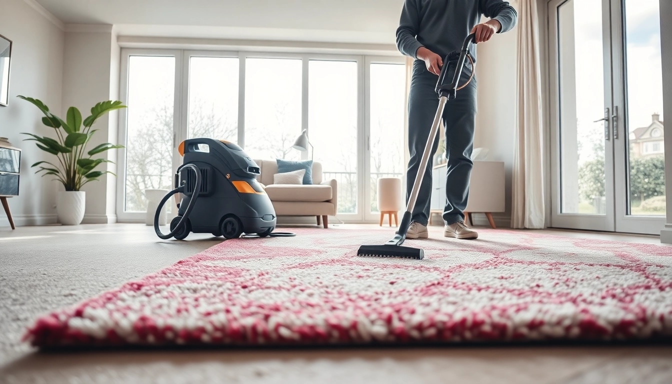 Experience top-notch Glasgow carpet cleaning with professional equipment in a vibrant living room.