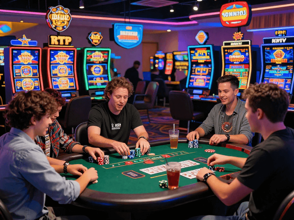 Exciting scene at USA online casinos showcasing players engaging with diverse games and vibrant promotions.