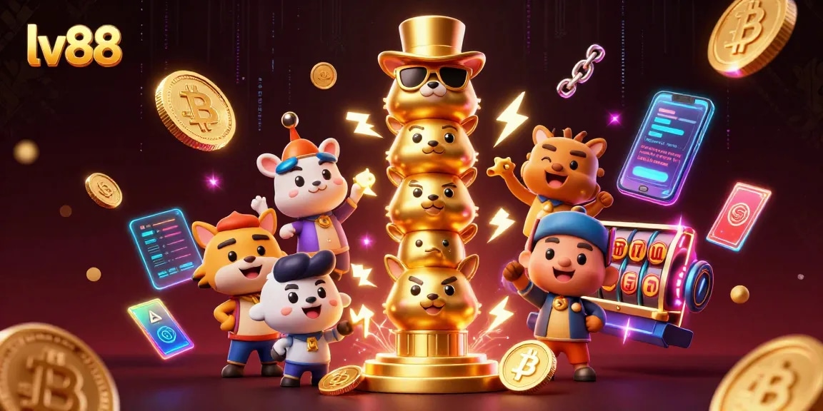 Engage with slot gameplay at lv88's vibrant casino-themed illustration showcasing crypto elements.