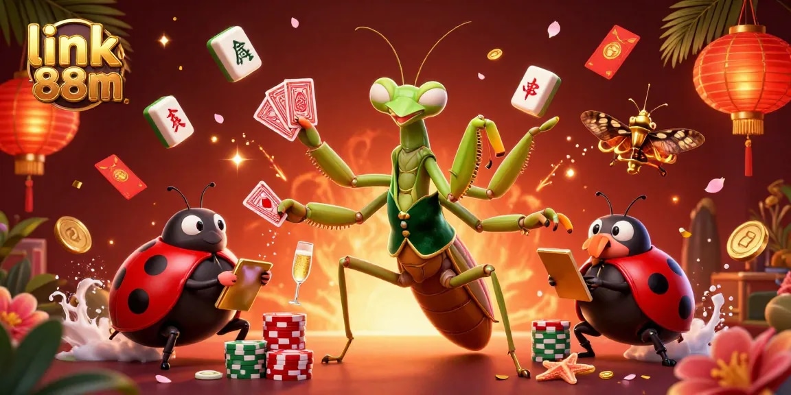 Cherish the excitement in this lively casino scene showcasing link 88m with dynamic elements of card dealing, chip shuffling, and festive decorations.