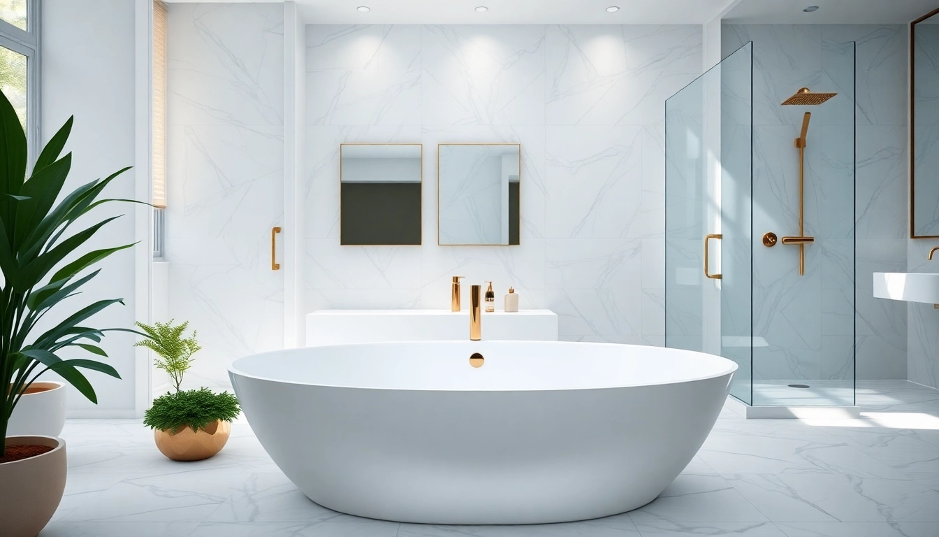 Revamp your elegant bathrooms with a luxurious soaking tub and modern design elements.