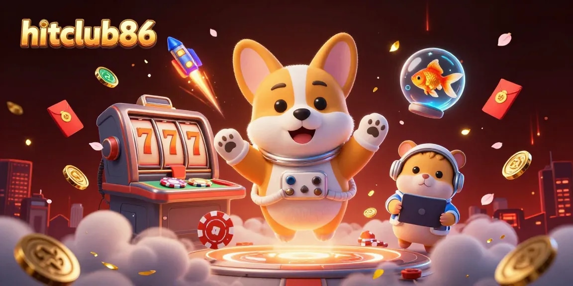 Experience thrilling gameplay at hitclub86 with a vibrant space casino scene featuring floating coins and characters.
