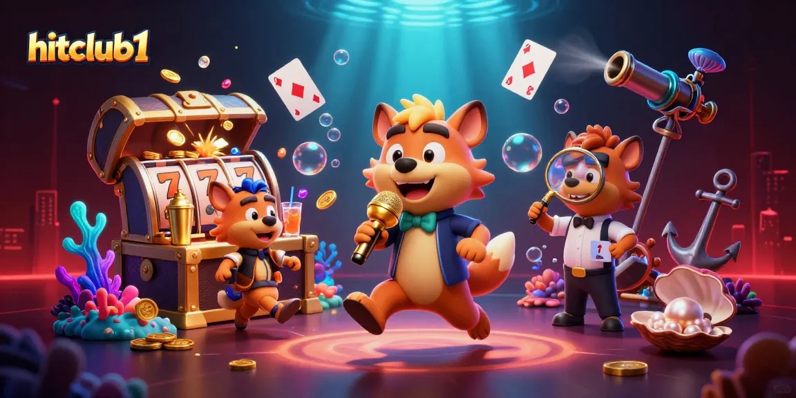 Interactive hitclub1 casino scene with hyenas in a vibrant comedy club atmosphere, showcasing dynamic gaming elements.