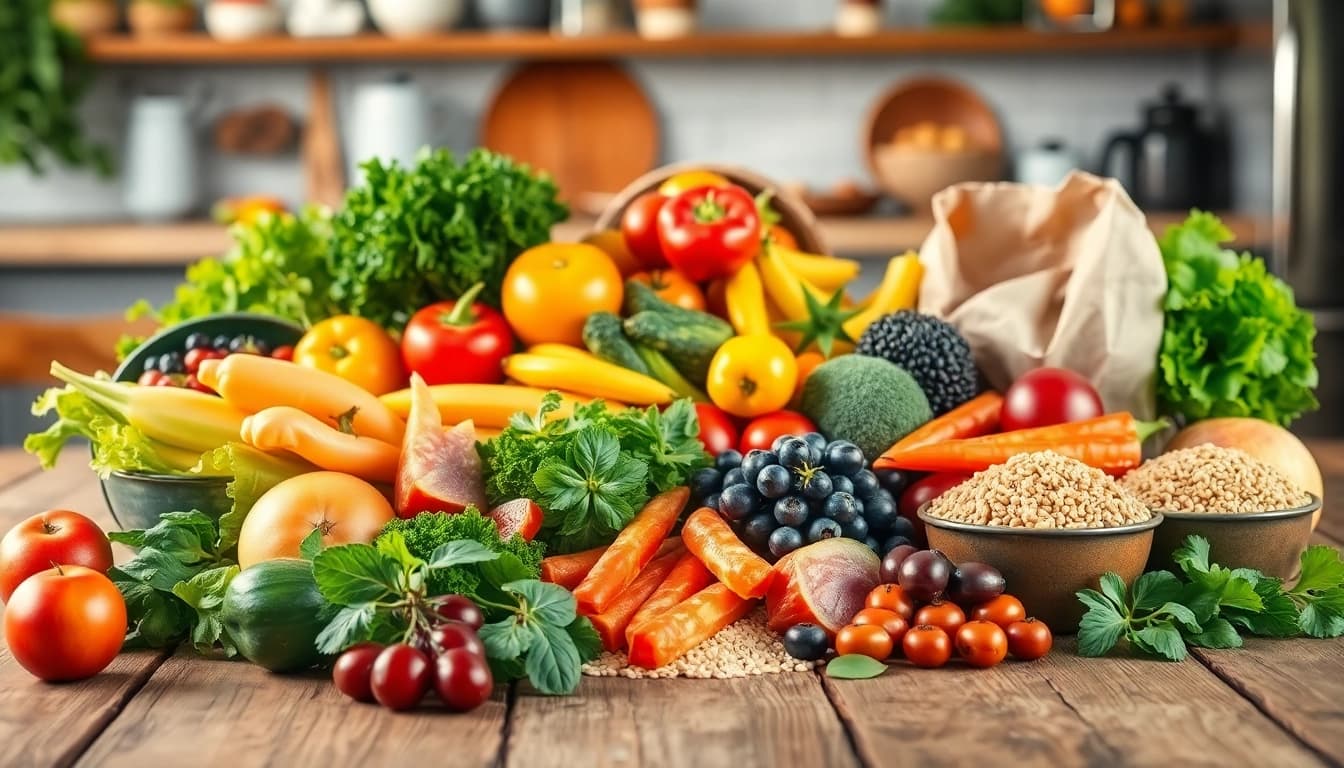 Explore vibrant healthy food options with fresh fruits and vegetables displayed beautifully.