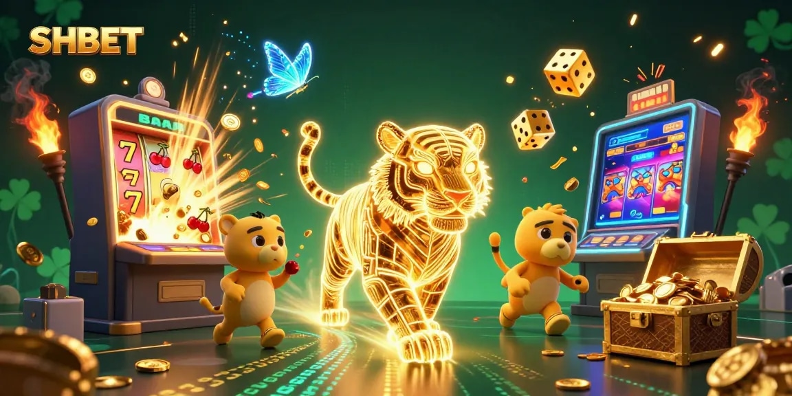 Experience thrilling SHBET action with a golden light tiger in a vibrant digital casino.