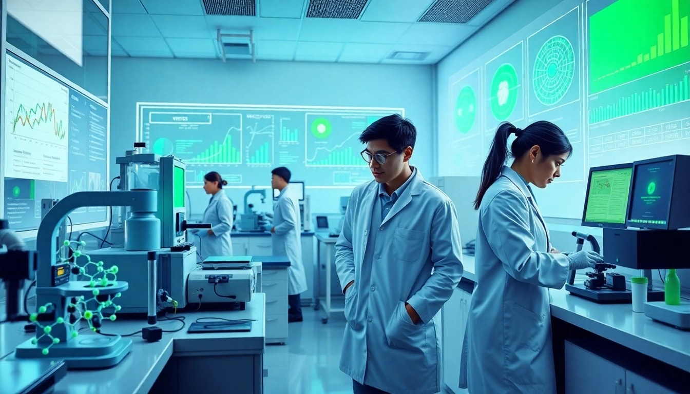 Research scientists exploring the effects of win55 in a modern lab setting.