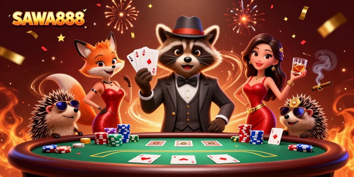Experience thrilling wins with SAWA888 and vibrant casino elements in this dynamic scene.