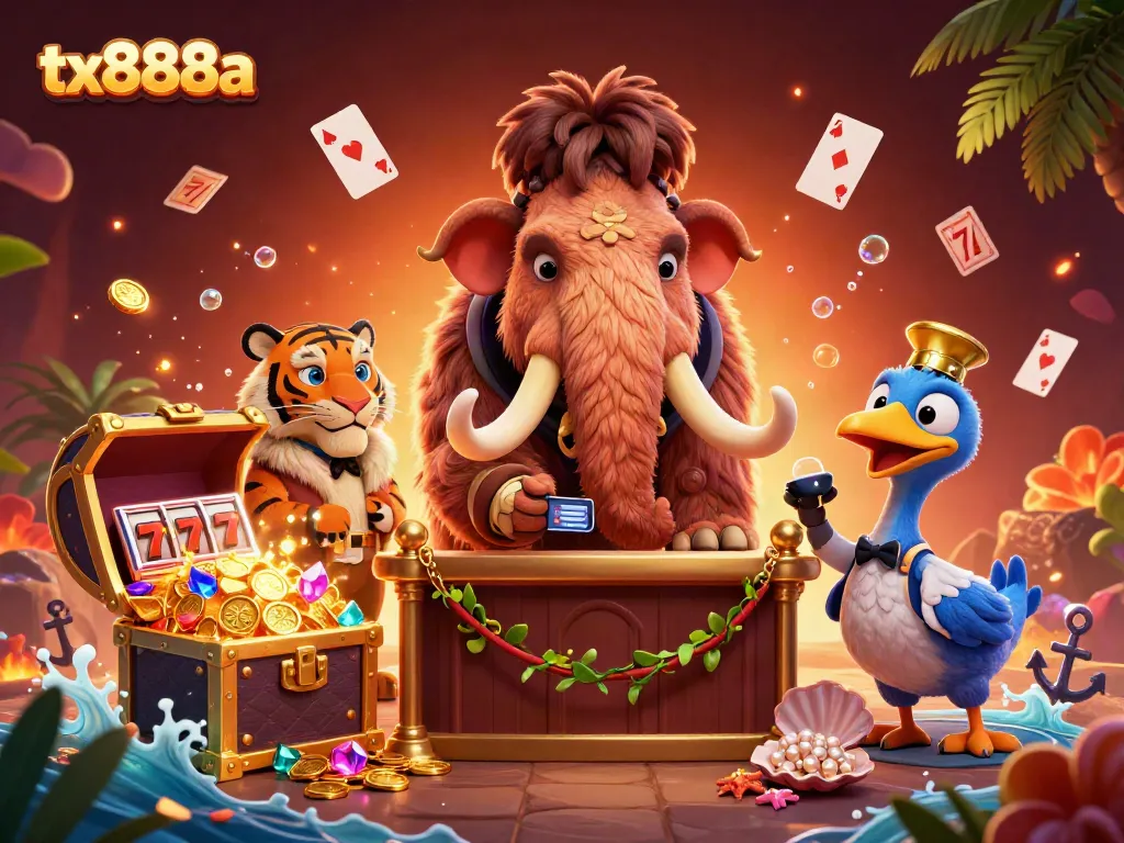 Experience the vibrant energy of tx888a's casino scene with a woolly mammoth bouncer and treasures galore.