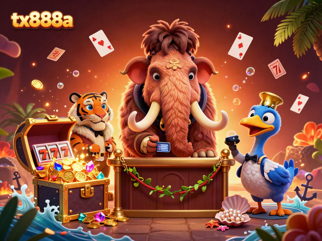 Experience the vibrant energy of tx888a's casino scene with a woolly mammoth bouncer and treasures galore.