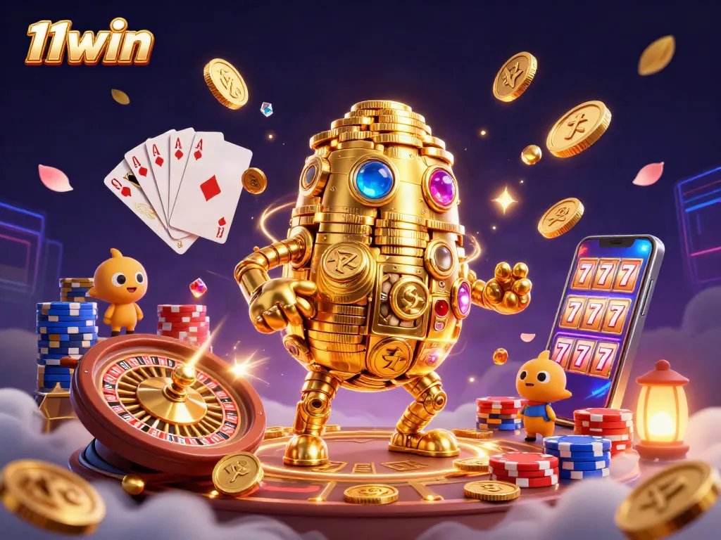 Engage in thrilling gambling experiences with 11win's dazzling casino elements and vibrant illustrations.
