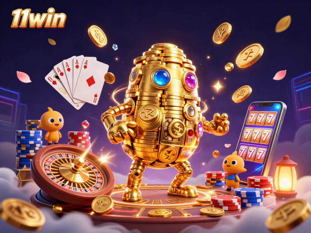 Engage in thrilling gambling experiences with 11win's dazzling casino elements and vibrant illustrations.