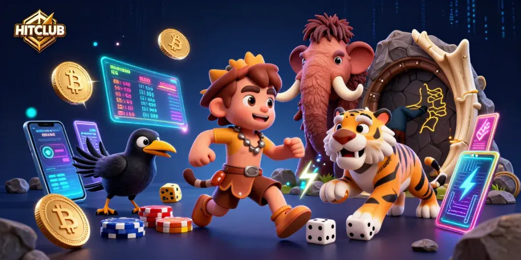 Engage in thrilling gameplay at HITCLUB with an exciting casino scene featuring neon-lit elements and dynamic characters.