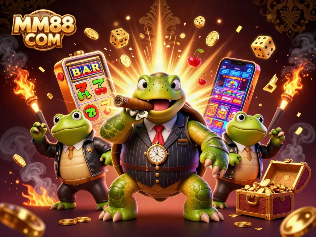 Experience excitement with MM88 COM as a massive snapping turtle and frog enforcers light up the casino scene.