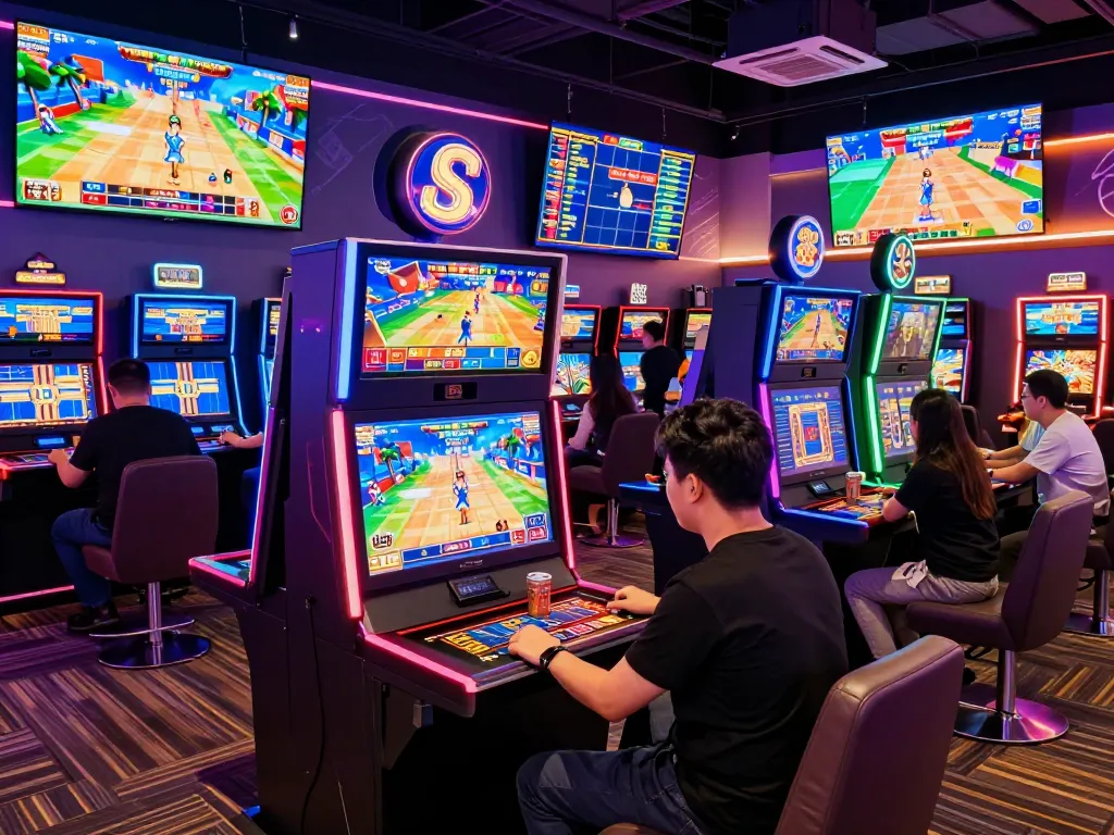 Players enjoying immersive casino gaming experience at Sunwin with vibrant displays and engaging atmosphere.