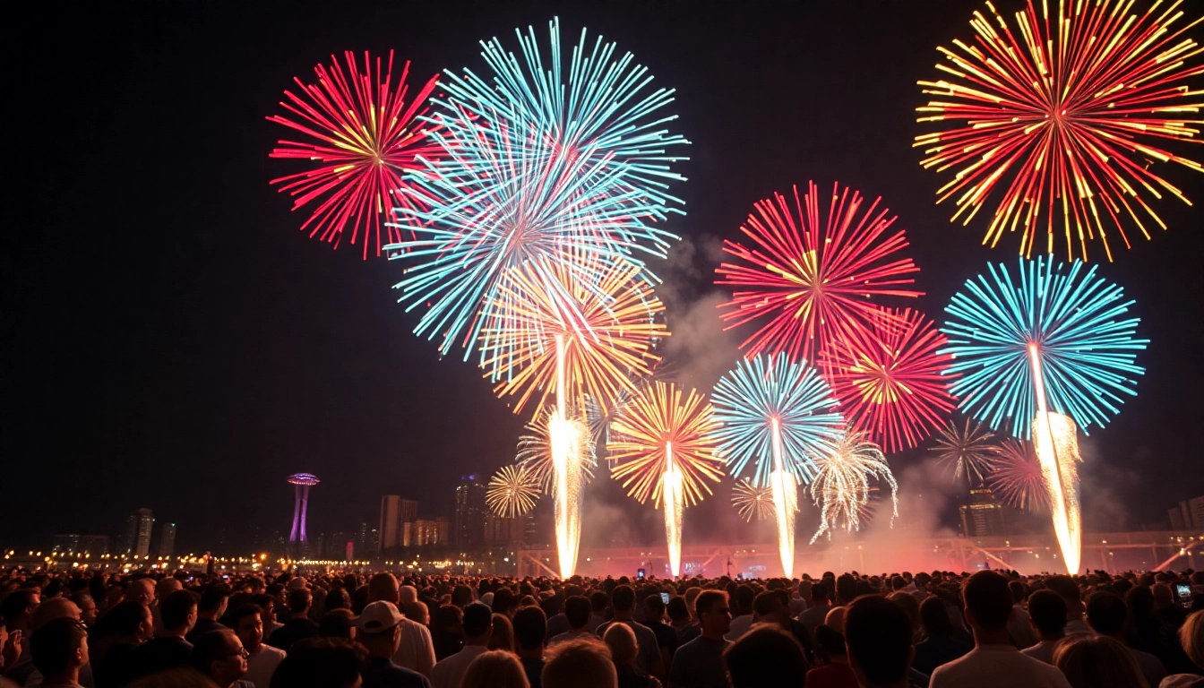 Witness breathtaking wholesale fireworks brightening the night sky during a spectacular event.