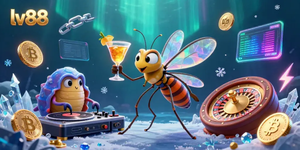 Engage with casino games at lv88 featuring a unique frozen mosquito mascot and a trilobite DJ.