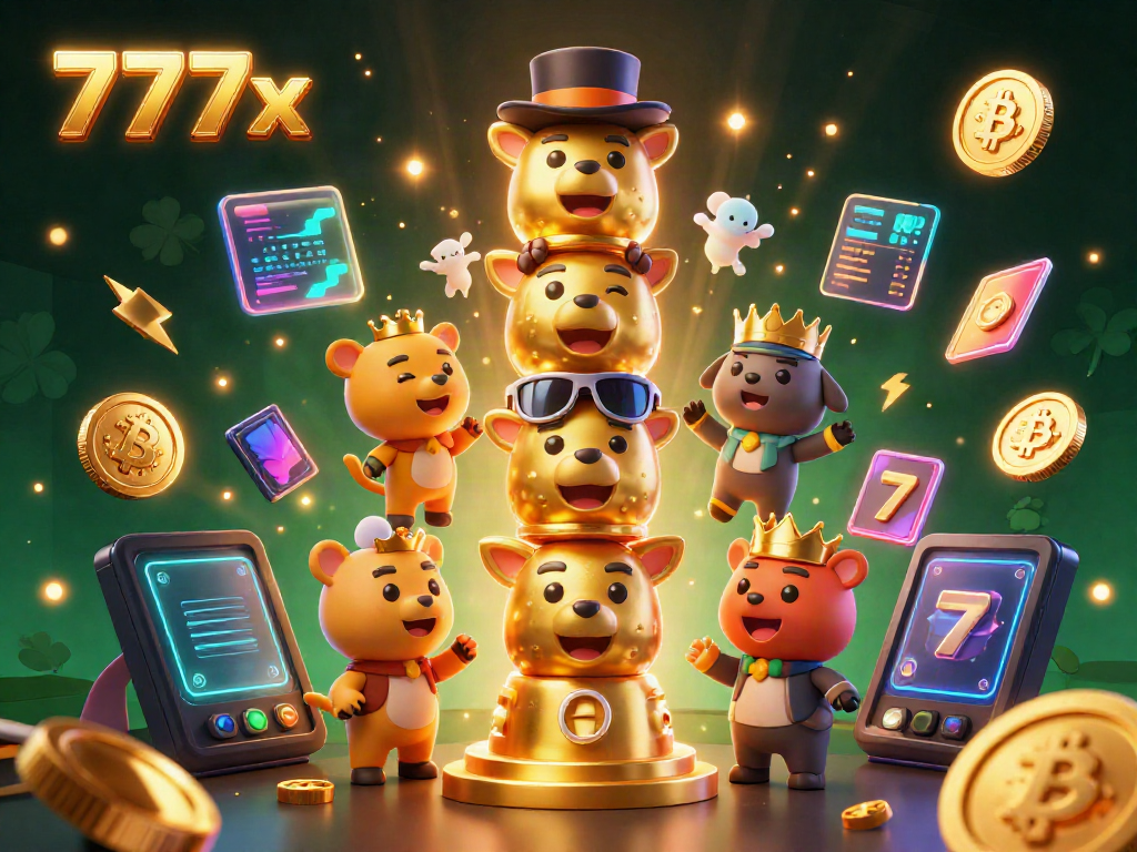 Experience dynamic gaming with 777x featuring a lively totem and casino accessories in a vibrant 3D illustration.