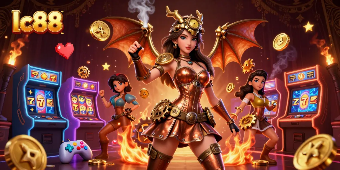 Experience the excitement of lc88 casino with vibrant slot games and captivating visuals in a 3D illustration.