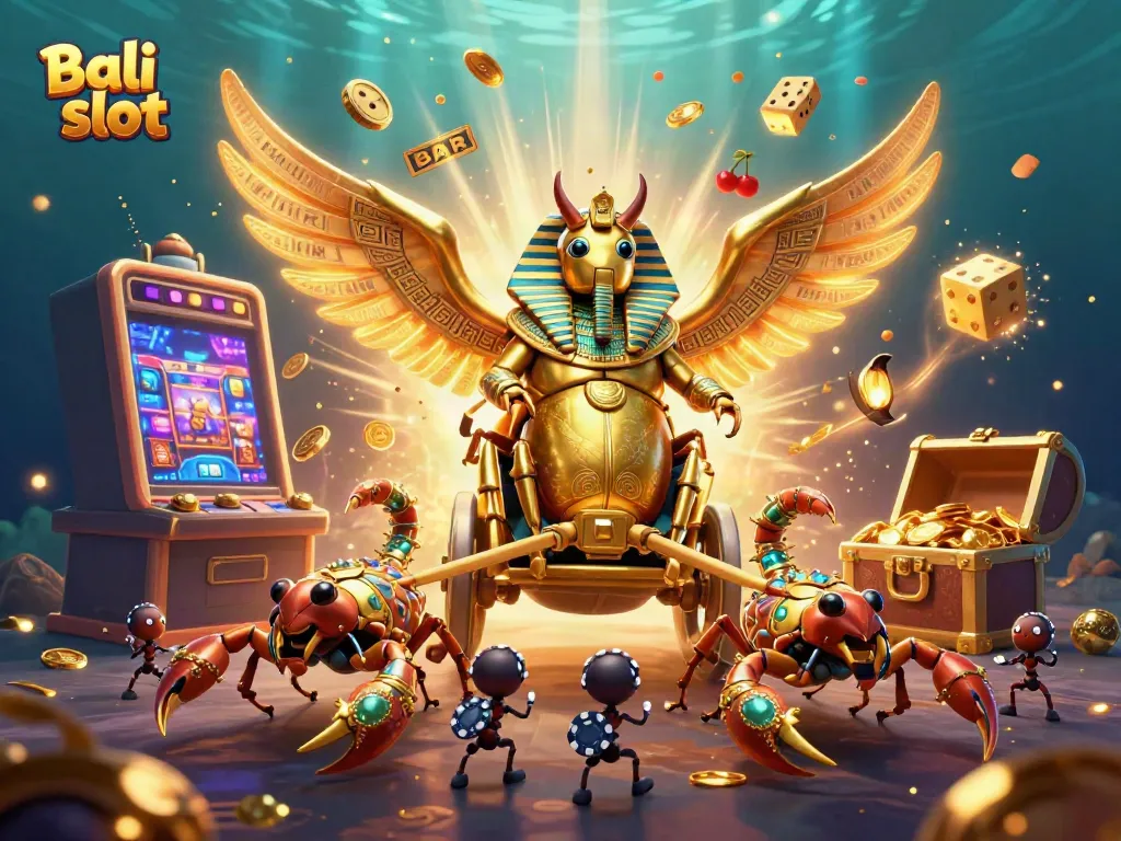 Spin and win on the Bali slot with vibrant 3D visuals featuring dynamic casino elements and golden characters.