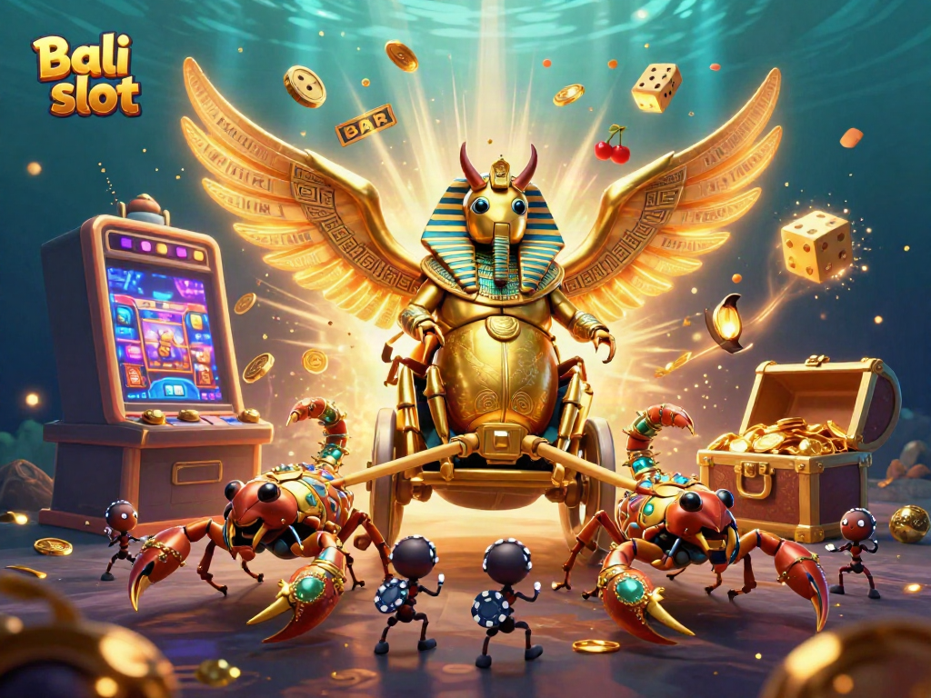 Spin and win on the Bali slot with vibrant 3D visuals featuring dynamic casino elements and golden characters.