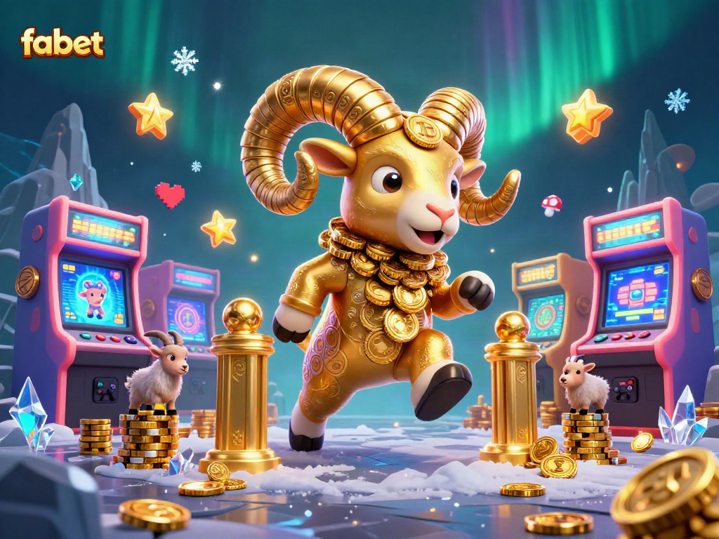 Experience winning excitement at fabet with vibrant 3D casino characters amidst arcade game elements.