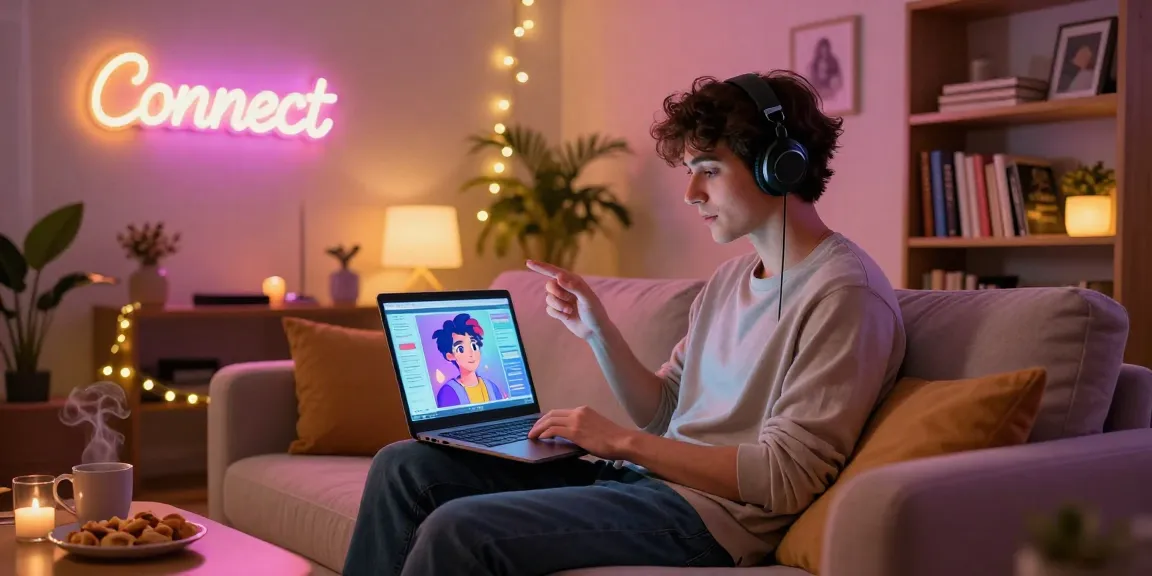 Engaging NSFW AI interaction in a cozy apartment with vibrant digital art elements.