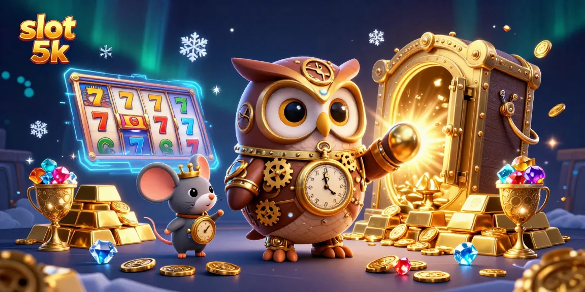 Engage with slot 5k gameplay in a vibrant 3D casino scene filled with treasures and lively characters.