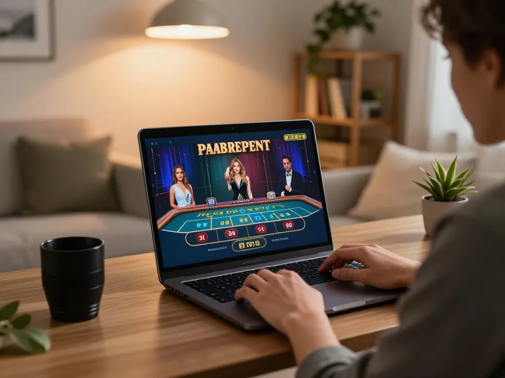 Engaged player enjoying live casino games on laptop, exploring kuwinfi online.