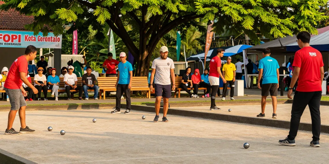 Petanque players enjoying a tournament at fopikotagorontal.org, showcasing community spirit and sportsmanship.