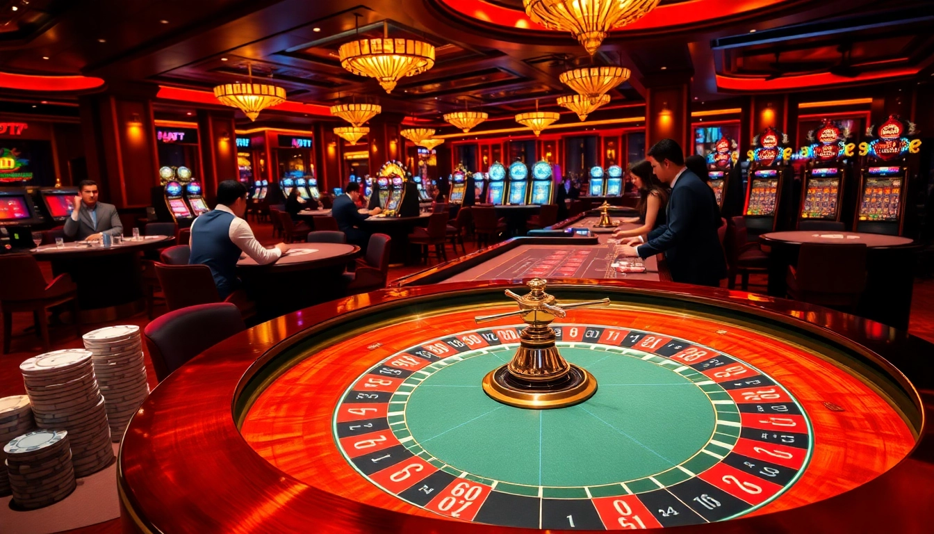 Experience the excitement of gambling at https://thabet77.org/ with a vibrant casino scene featuring roulette and lively players.