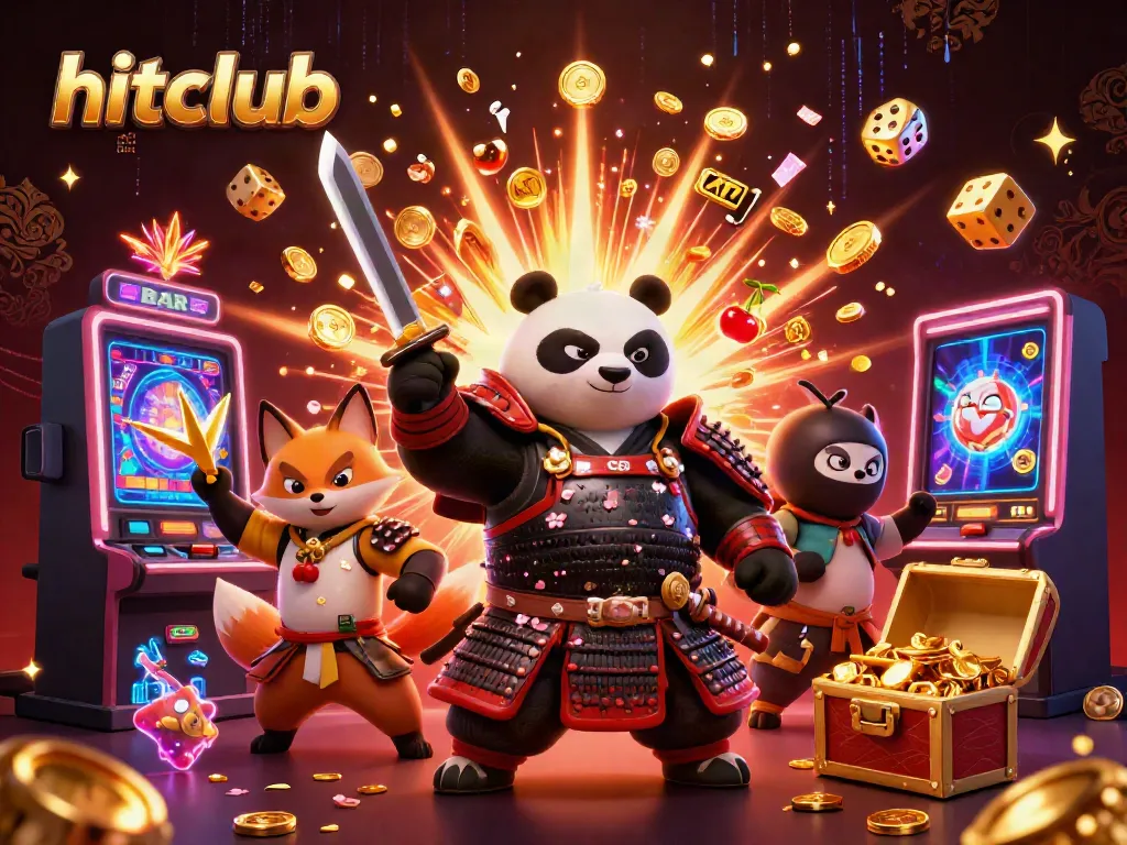 Hitclub's vibrant 3D illustration capturing a dynamic casino scene with engaging characters, slots, and energy.