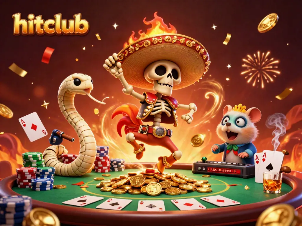 Join the excitement at hitclub with a vibrant 3D illustration of casino action and sparkling winnings.