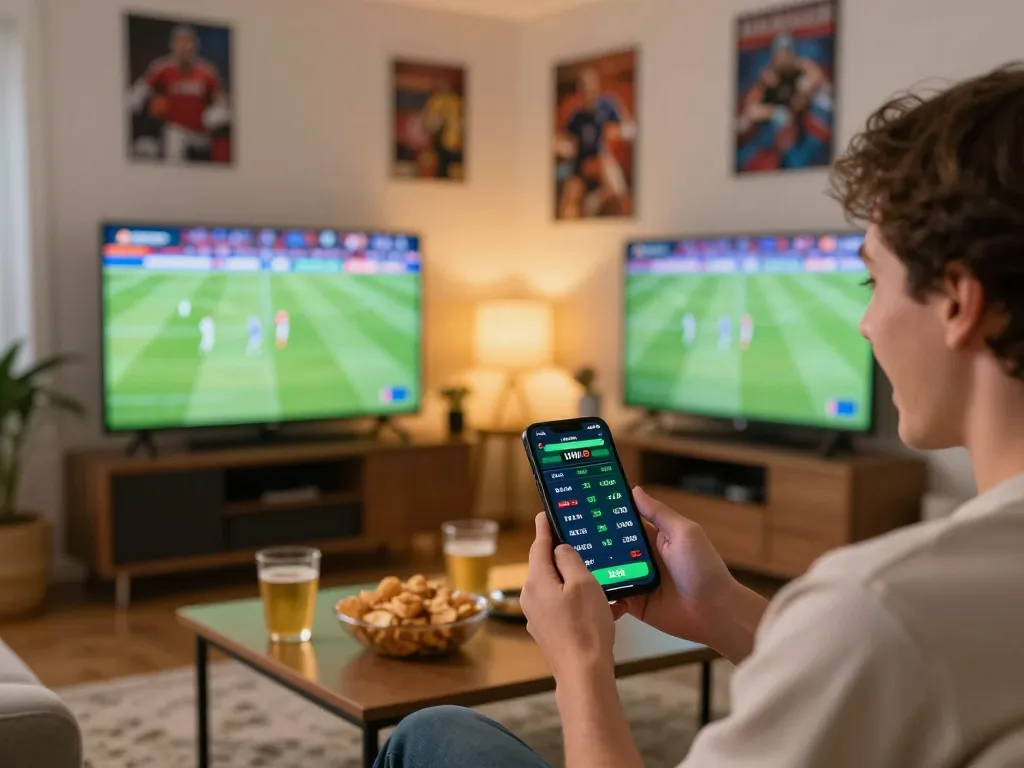 Kèo nhà cái betting action showing live sports odds on smartphone during an exciting football match.