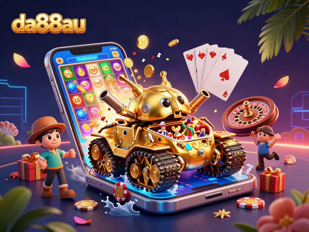 Engage with da88au's captivating casino universe in this vibrant 3D illustration.