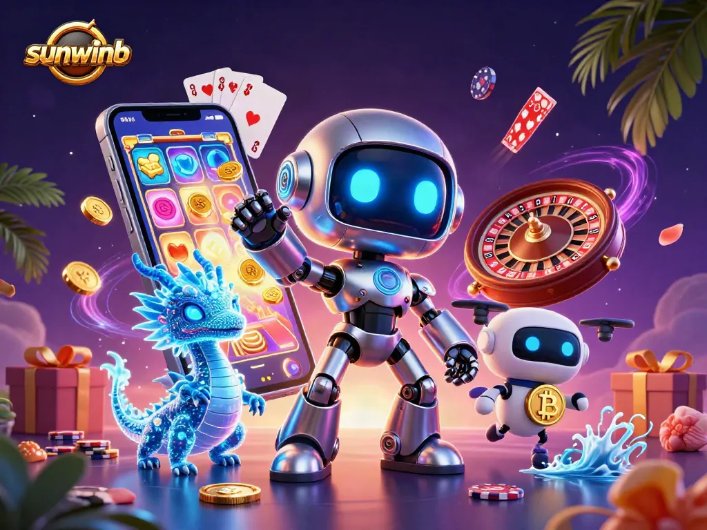 Experience thrilling action at sunwinb with a colorful slot game, robot mascot, and digital partners!