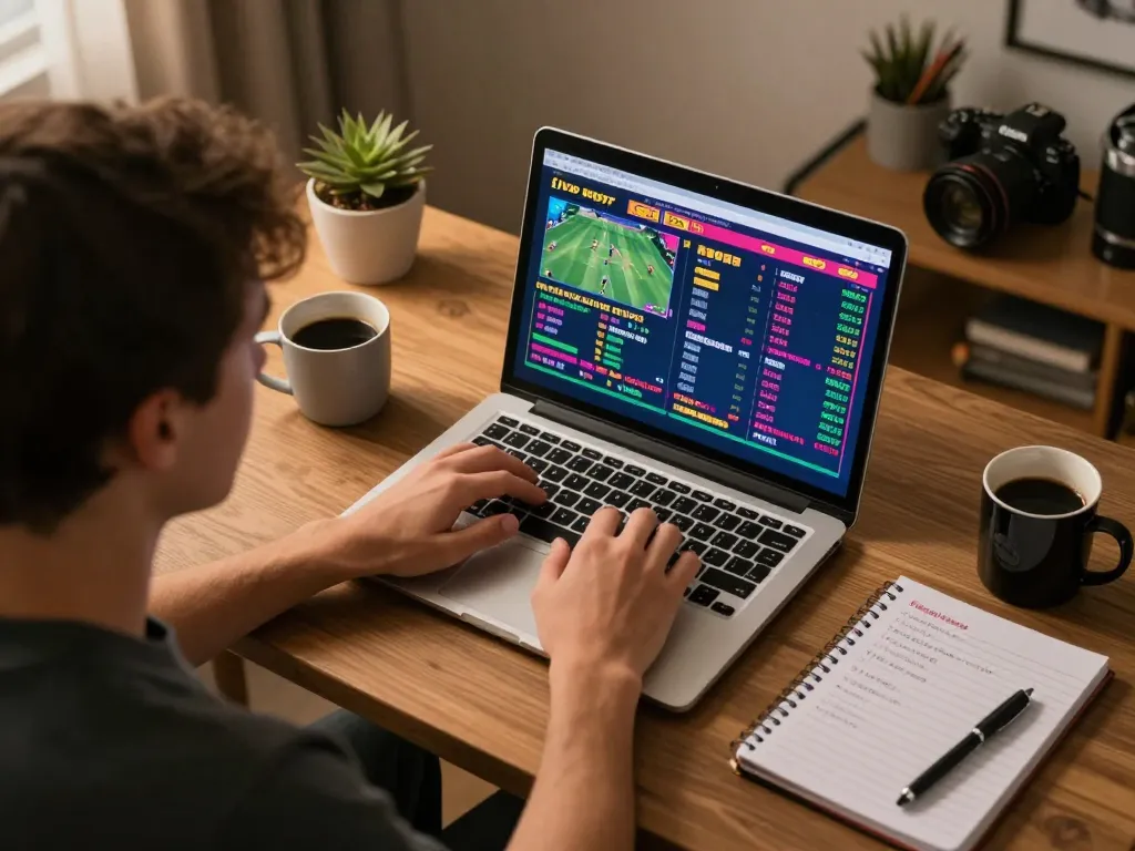 Engaging online sports betting session on laptop showcasing live odds for 68win activities.