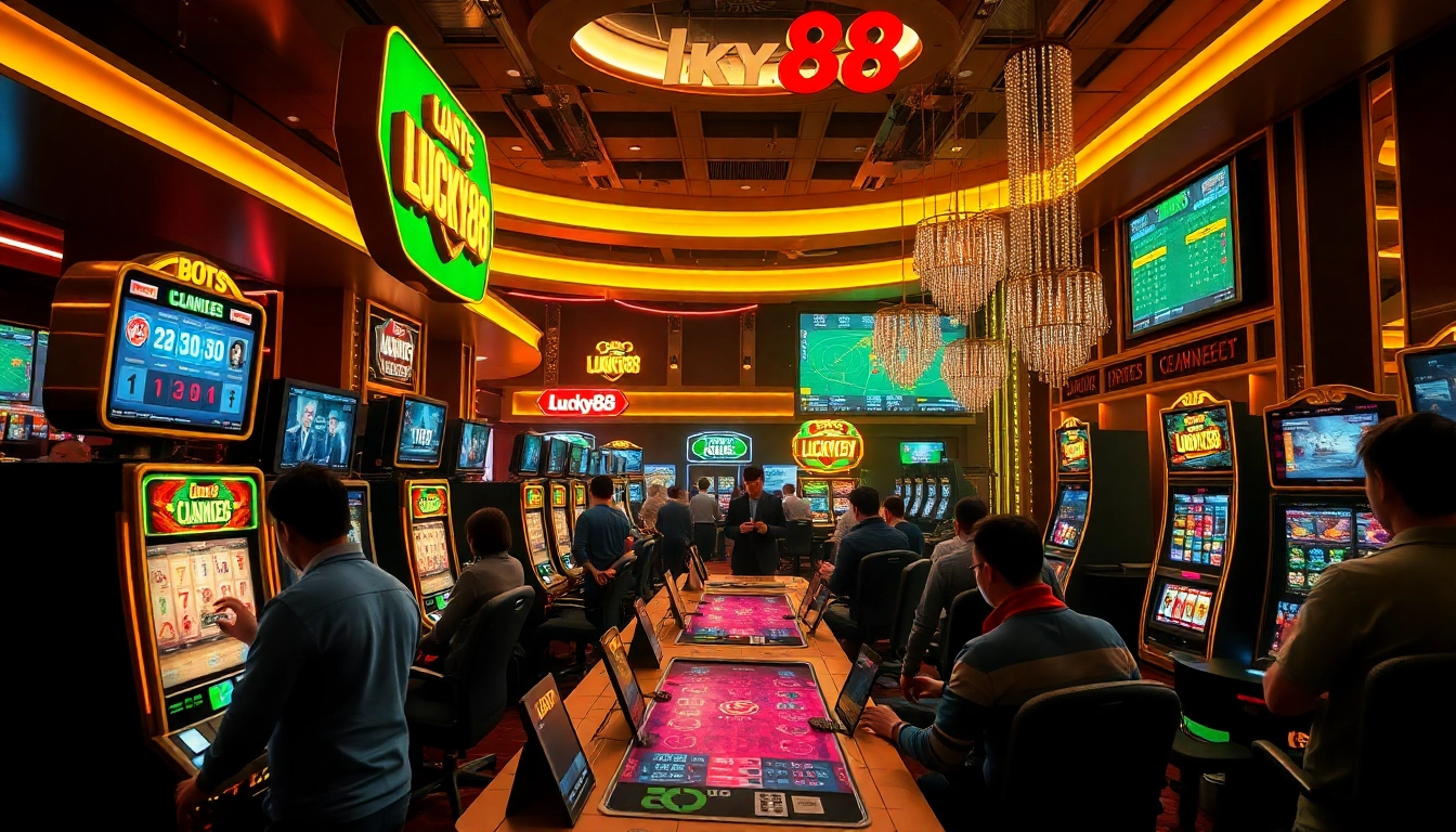 Engaged players enjoying an exciting gambling experience at lucky88's online casino, showcasing vibrant activities.