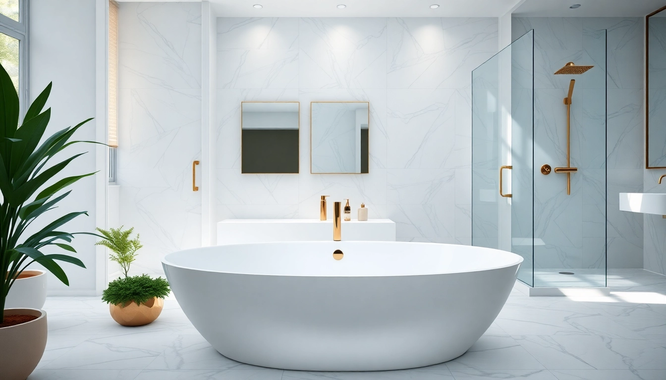 Revamp your elegant bathrooms with a luxurious soaking tub and modern design elements.