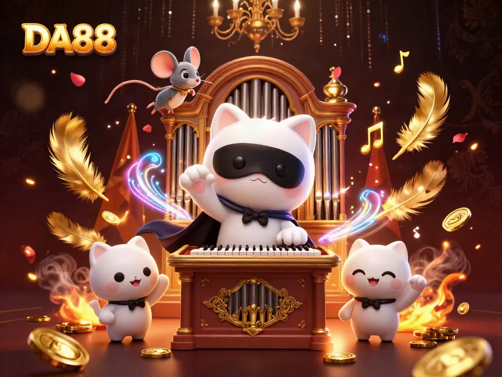 Engage with DA88's vibrant scene featuring a masked phantom at a casino organ