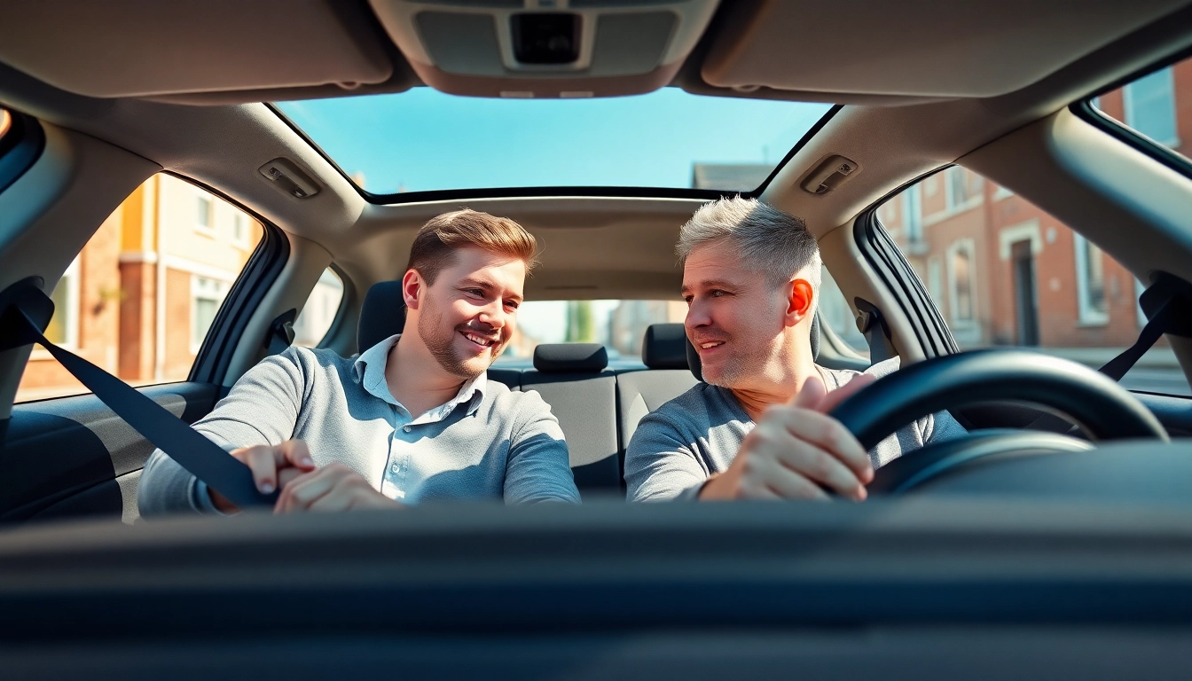 Experience automatic driving lessons Portsmouth with a dedicated instructor and engaged learner in a bright, modern car.