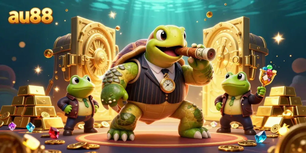Experience the thrill of au88 with cartoon characters celebrating wins in an immersive casino setting.