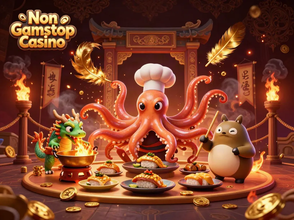 Engage in thrilling action at a Non Gamstop Casino with vibrant characters and golden elements.