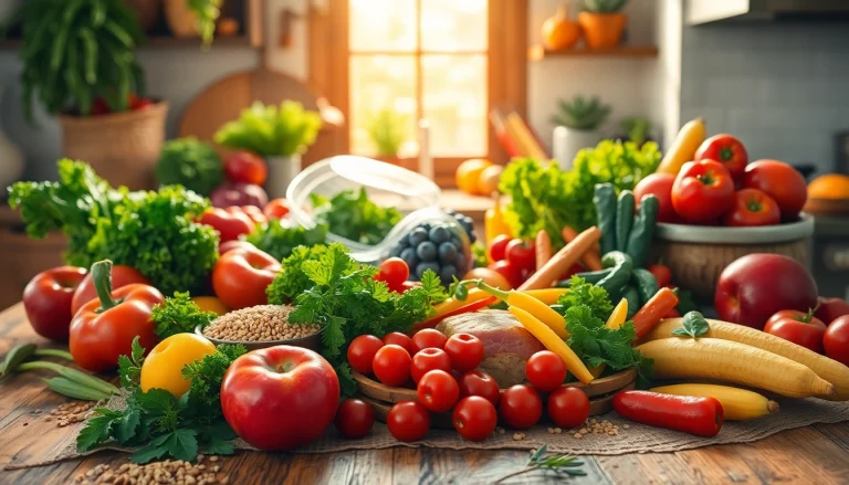 Delight in colors of healthy food ingredients beautifully arranged, promoting a vibrant and nutritious lifestyle.