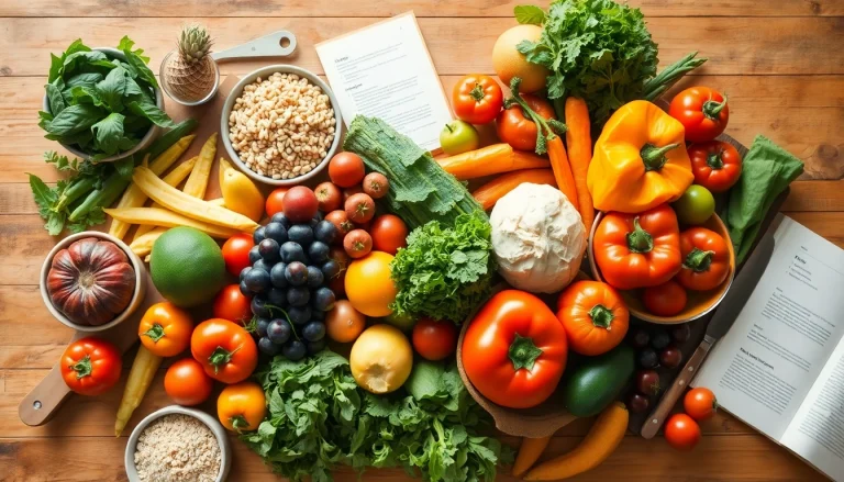 Spread of healthy food ingredients showcasing vibrant colors and textures that promote nutritious eating.