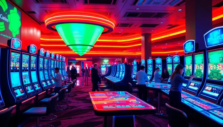Experience New Technology through futuristic gaming displays at a modern casino.
