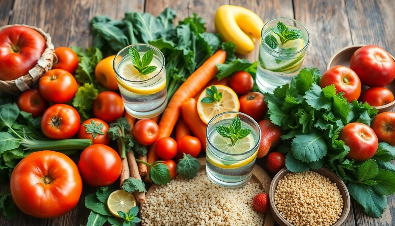 Enjoying a vibrant spread of Healthy Food showcasing a balanced diet of fruits and greens.