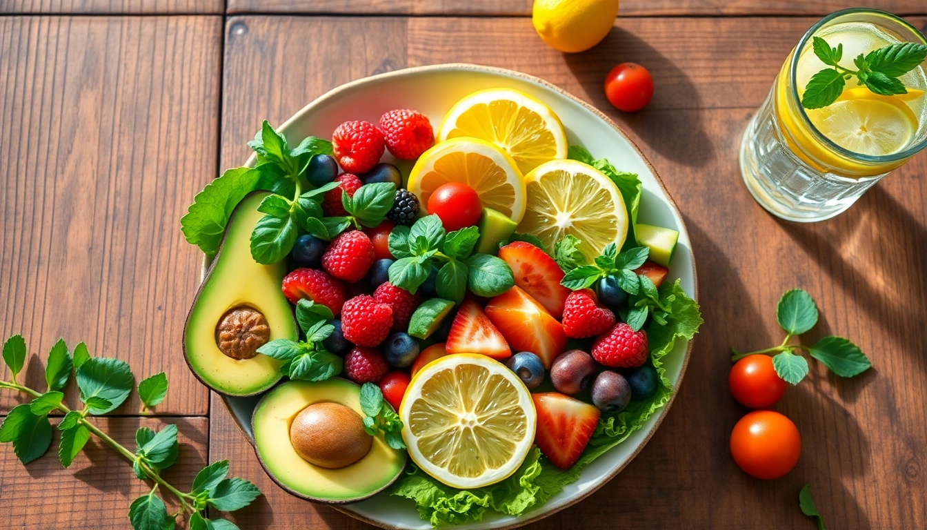 Fresh and colorful healthy food plate showcasing vibrant fruits and vegetables.