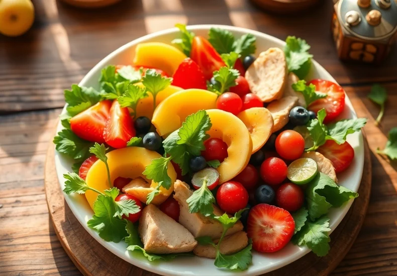 Explore a vibrant display of healthy food, featuring fresh vegetables and fruits that promote a healthy lifestyle.